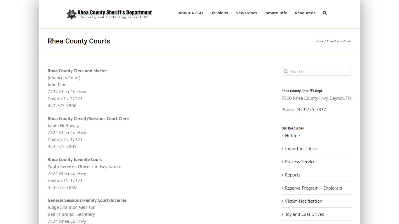 Rhea County Courts - Rhea County Sheriff's Dept.